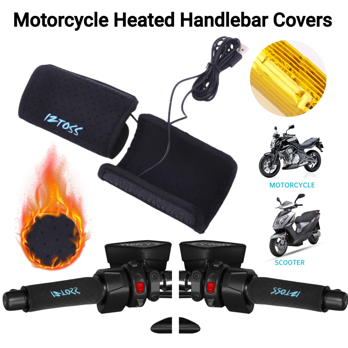 

Motorcycle USB Heated Grips Handlebars Removable Motorcycle Handle Bar Warmer Electric Heated Grip Cover for Motorbike Scooter