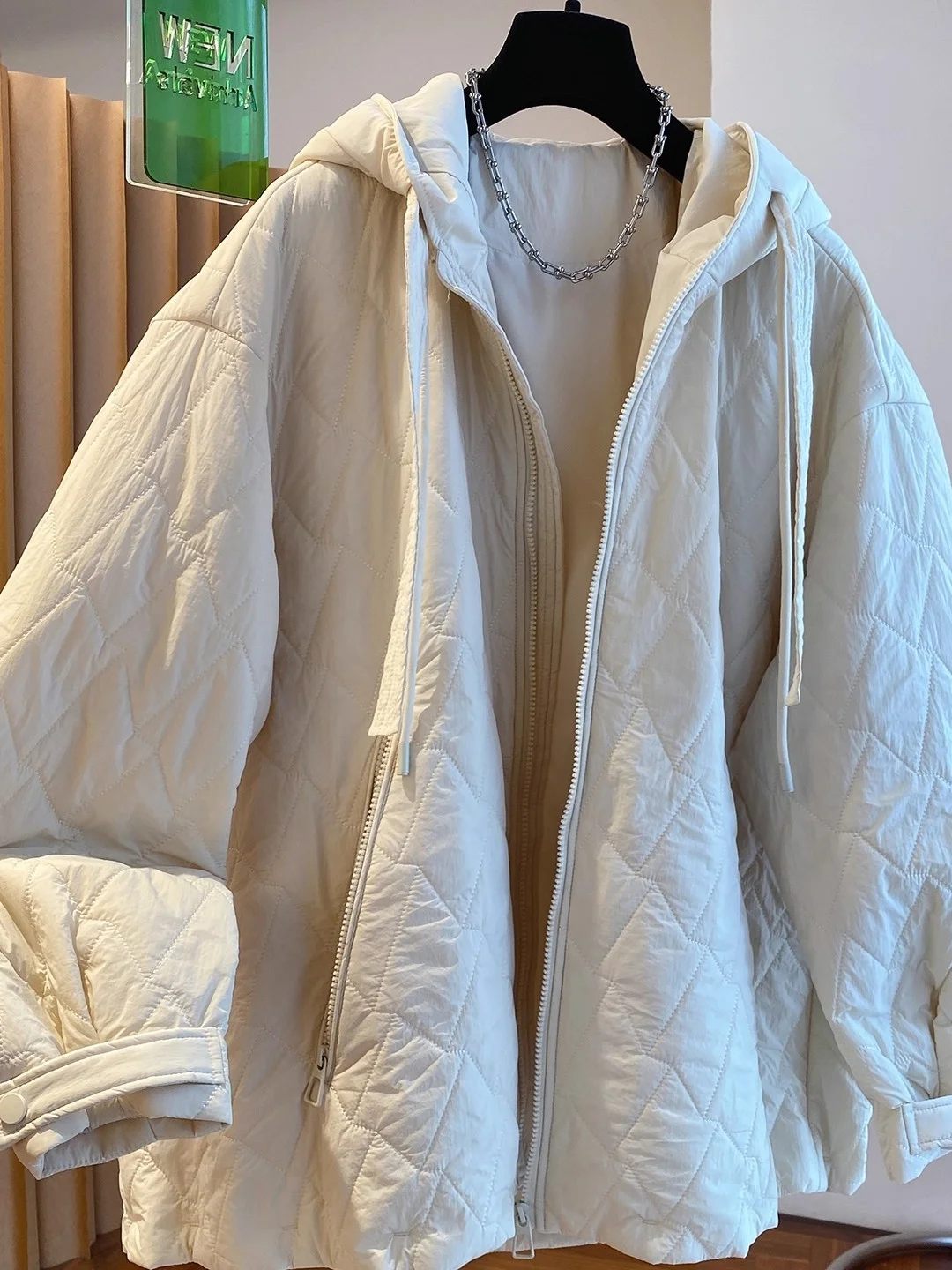 Premium Rhombus Hooded Cotton Jaet Autumn Winter New Sle plus Size Loose Casual Warm Open Cardigan Sandwich Cotton Outerwear