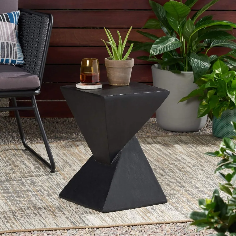 Outdoor Lightweight Concrete Accent Table, Black