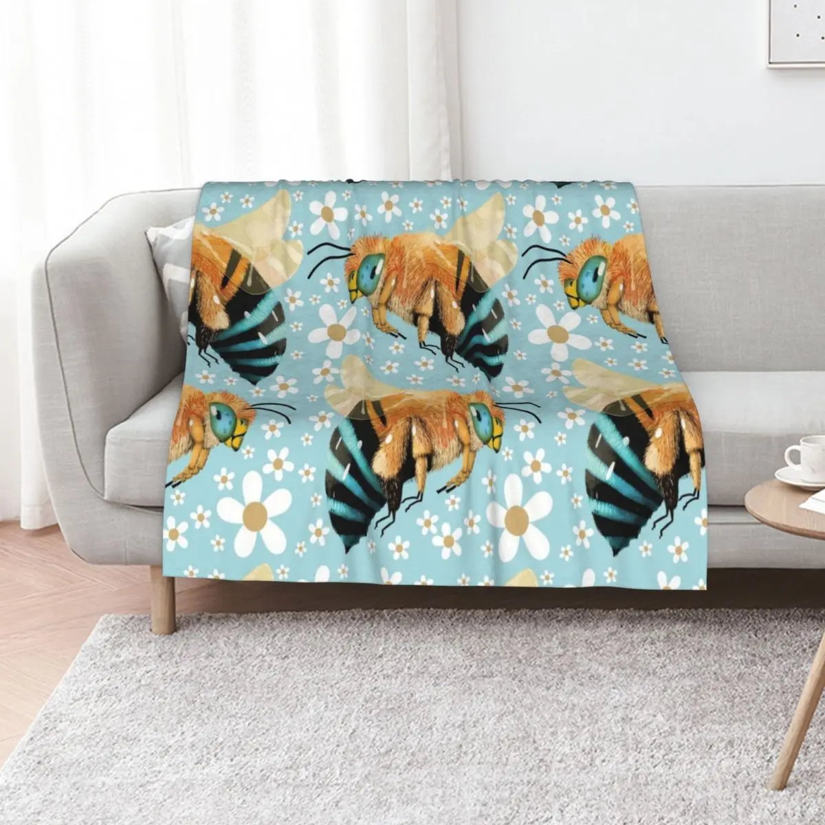 Blue Banded Bee Throw Blanket Hairys Nap Weighted Soft Plush Plaid Luxury Thicken Bed Blankets