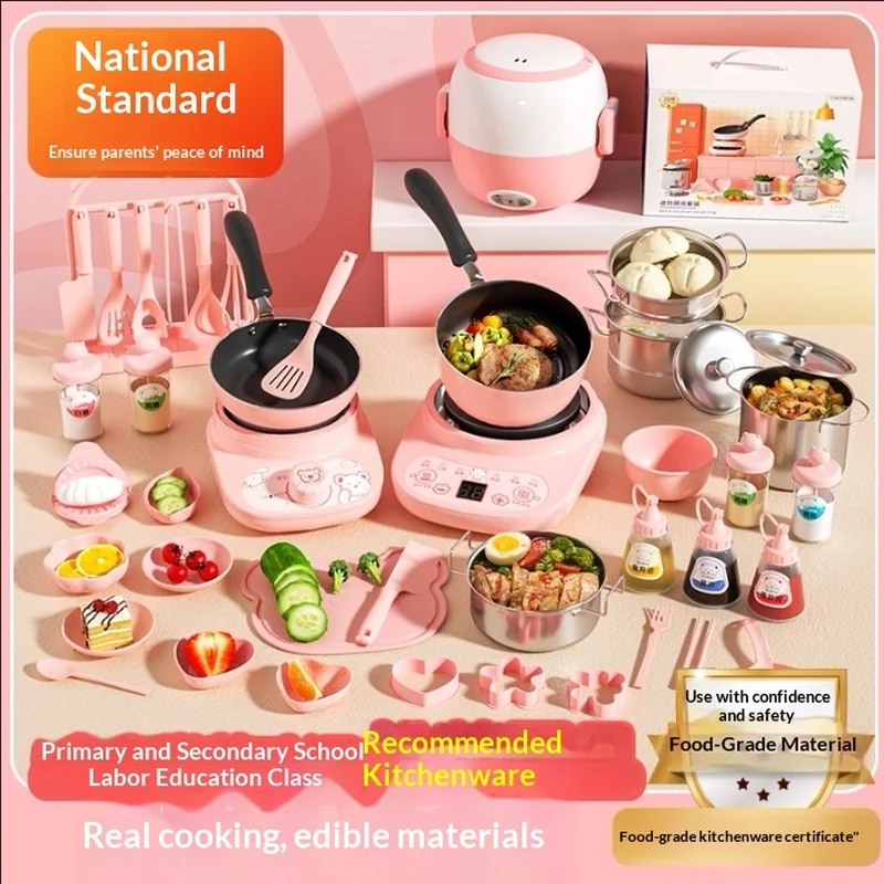 Trendy Mini Real Cooking Kitchen Set Food Grade Safe Small Cooking Utensils Kit Real Cookable Play Toy For Girls Birthday Gift