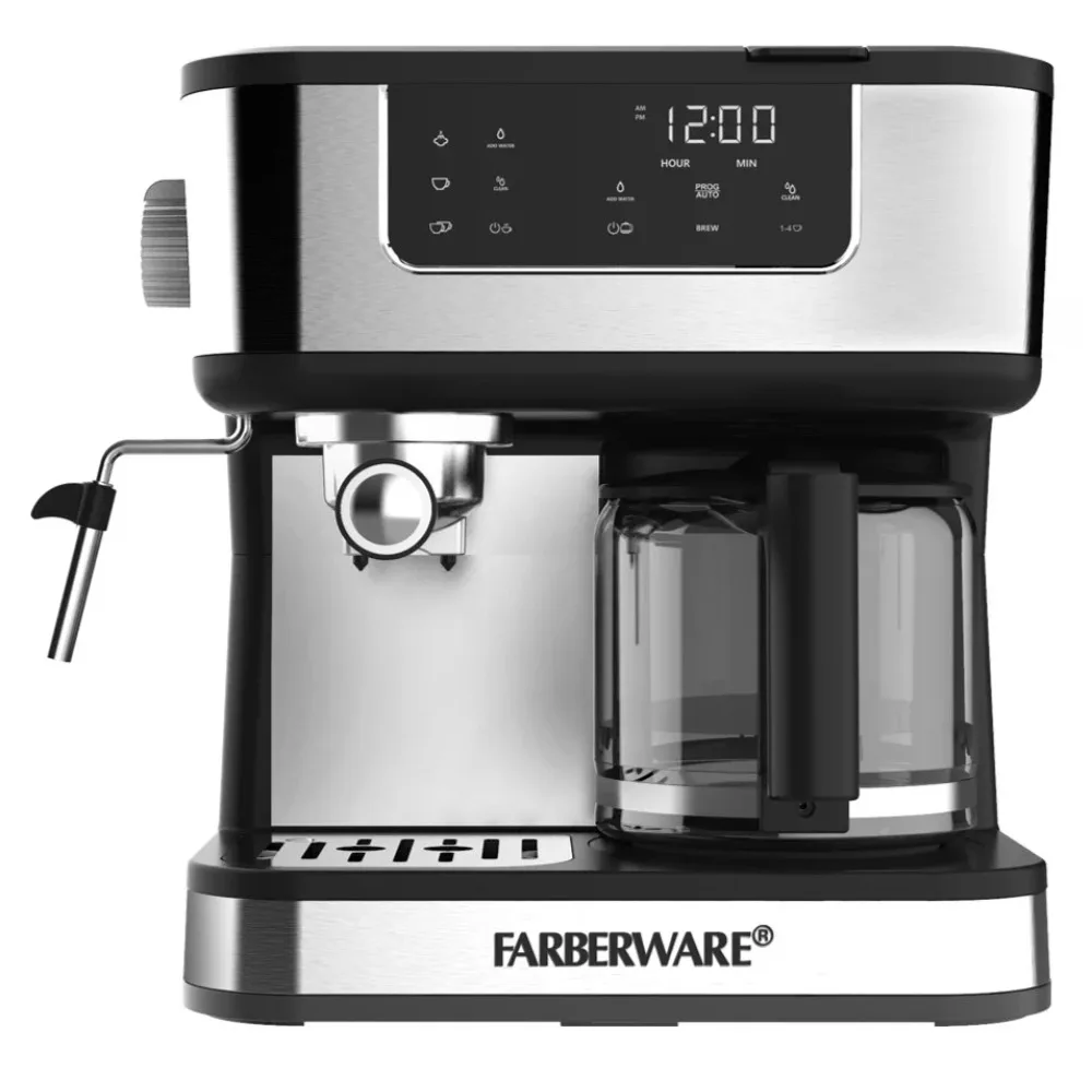 Farberware Dual Brew, 10 Cup Coffee + Espresso, Black and Stainless Finish, Touchscreen, MODEL FW54100112159