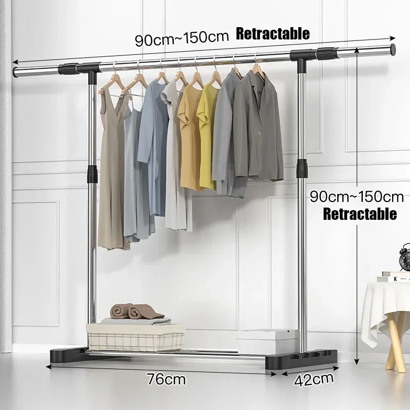 Tainless Steel Floor Drying Rack Double Scarf Lifting Pole Wheels Clothes Hanger Metal Indoor Garden Kledingrek Hall Furniture