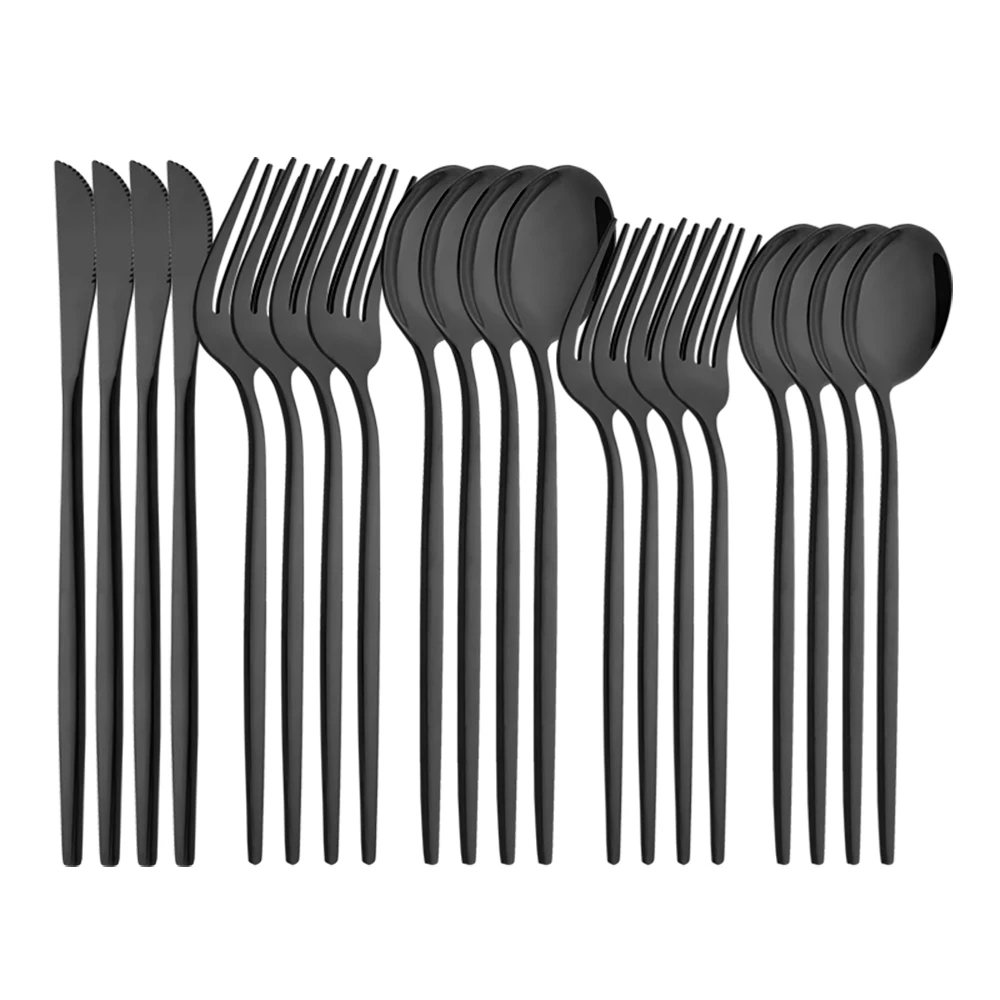 Black Cutlery Set Stainless Steel Cutlery Dessert Spoon Fork Knife Tableware Dinnerware Set 20Pcs Dishwasher Safe Eco Friendly