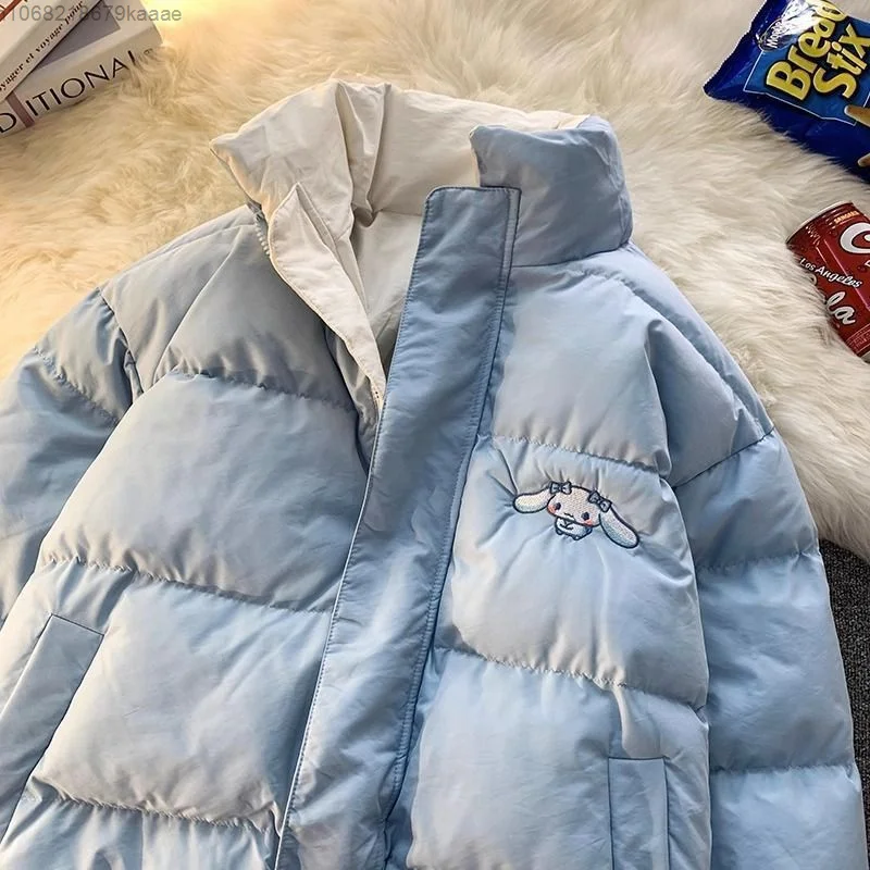 Sanrio Cute Cartoon Thick Warm Two Sided Coat For Women Winter College Style Loose Casual Versatile Jacket New Trend Zipper Coat