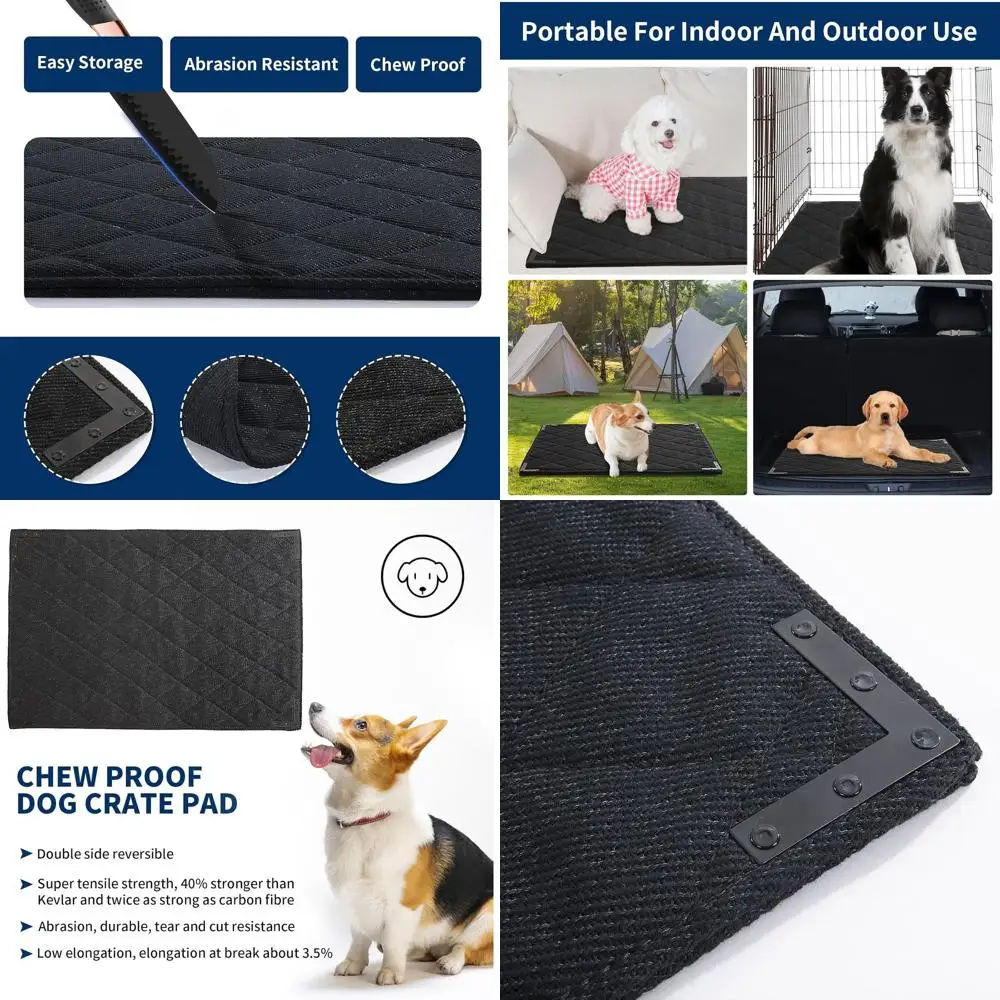 

Medium Dog Metal Rivet Bed - Chew-Resistant, Stable Crate Mat for Teething Pups, Indoor/Outdoor, 35x22