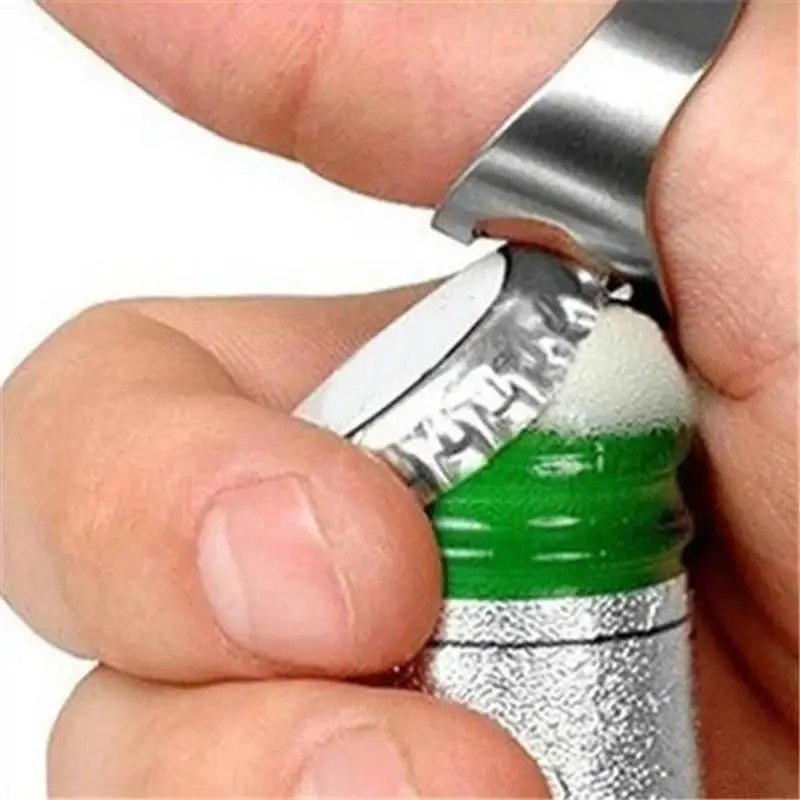 Practical Stainless Steel Finger Ring Beer Opener Portable Mini Bottle Cap Remover Tool For Bar Kitchen Home Party Random Color