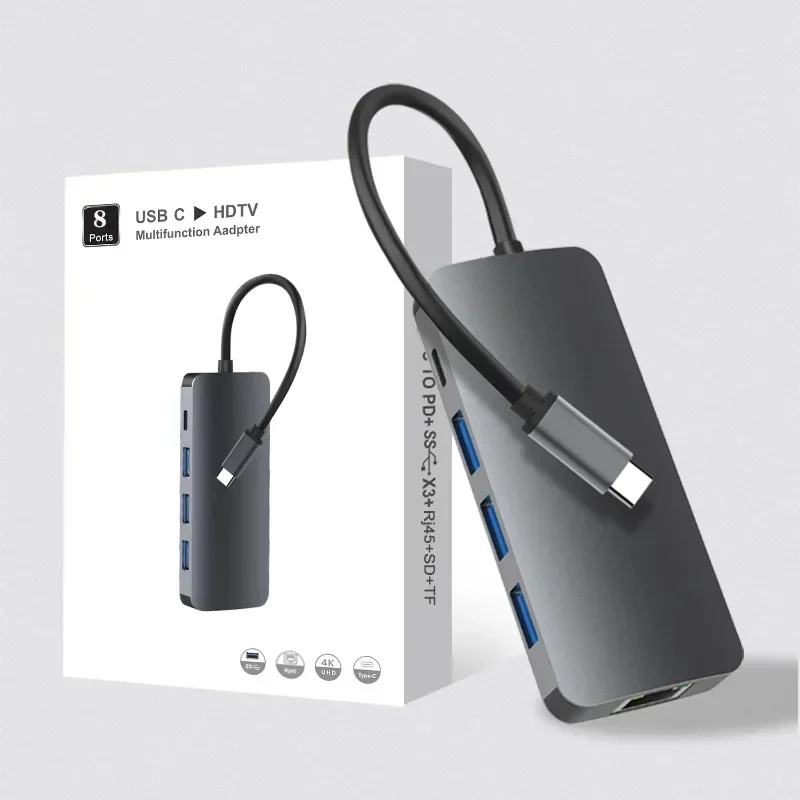 4K Thunderbolt 3 USB C Hub إلى USB 3.1 Type - C Hub مع Hub 3.0 TF SD Reader Slot PD محول لجهاز MacBook Pro/Air 2020
