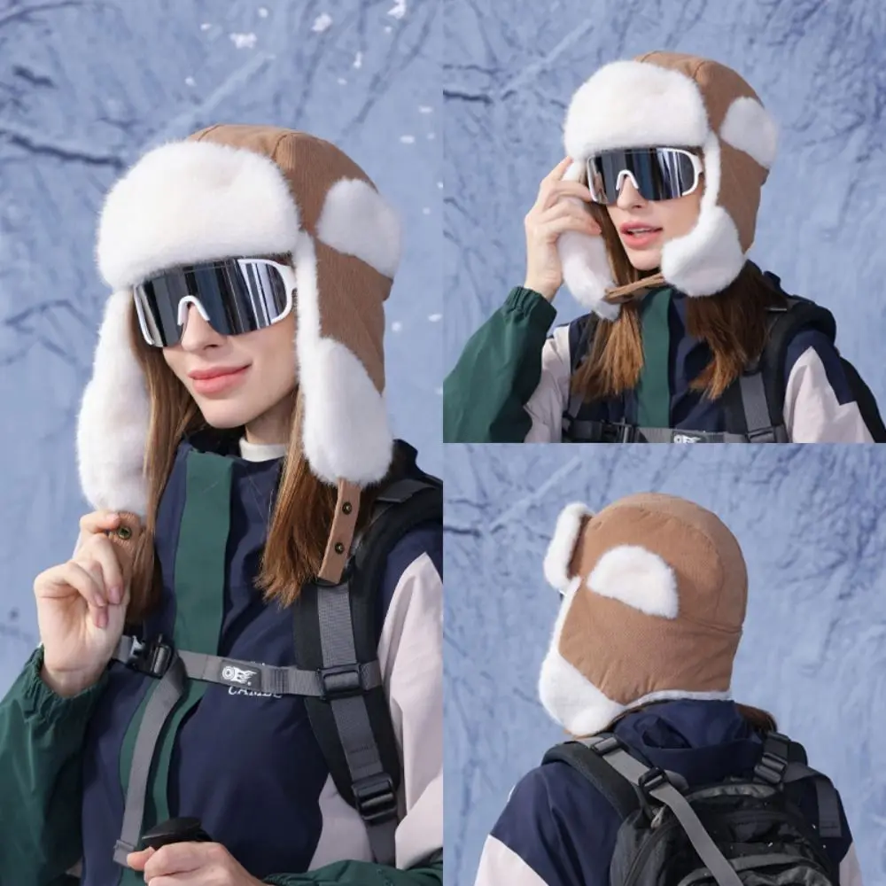 With Earflap Winter Pilot Hat Keep Warm Windproof Lei Feng Hat Cold Resistant Head Cover Plush Cycling Hat Outdoor