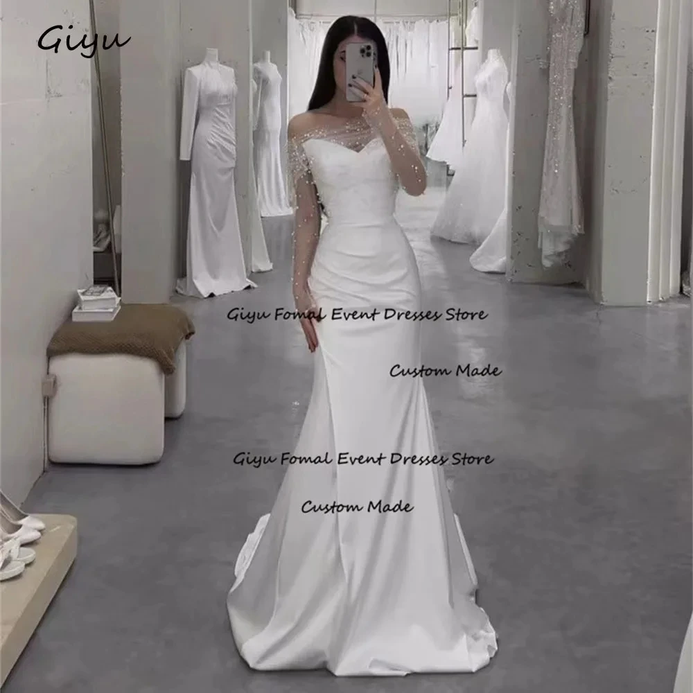 

Giyu Elegant Pleat Korea Wedding Dress Photoshoot Mermaid Trumpet V-Neck Floor-length Evening Gown Dress 웨딩드레스