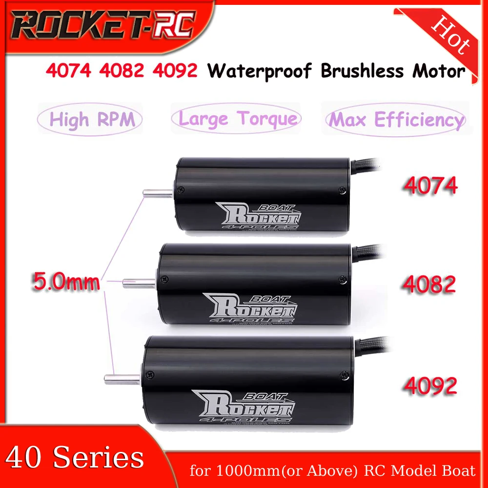 ROCKET-RC 4074 4082 4092 Waterproof Brushless Motor 5.0mm Shaft High RPM/Torque for 1000mm(or Above) RC Boat Car RC Model Parts