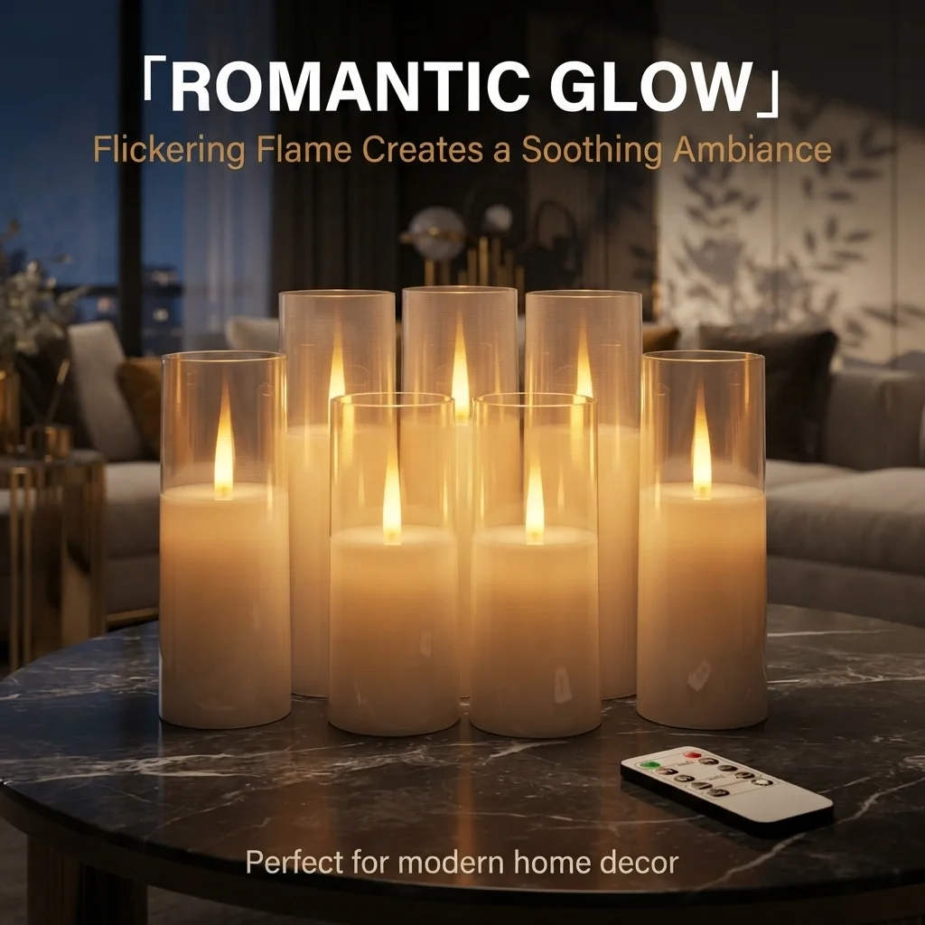 7Pcs White Ribbed Acrylic Flameless LED Candles Upgraded Realistic Flickering Flame With Remote Timers Christmas Romantic Decor