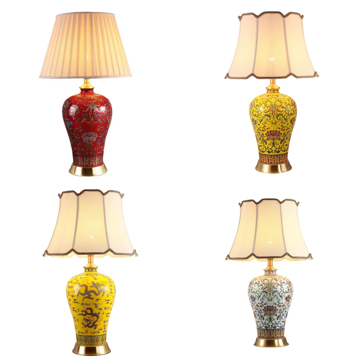 

Luxury Brass Ceramic Table Lamp Hotel Decorative Large Copper Lighting for Living Room Office Room with Fabric Lampshade