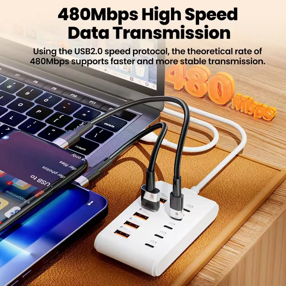 10 in 1 USB Power Strip Multi Port Desktop Charging Charger Station Universal USB C Electrical Socket Adapter Type C HUB Charger