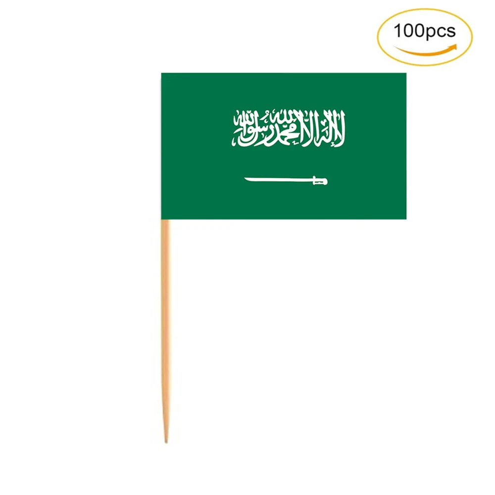 

100Pcs/Set Mini Saudi Flag Cupcake Cocktail Toothpick Stick Cake Topper Party Bar Restaurant Accessory Flag Of Saudi Arabia