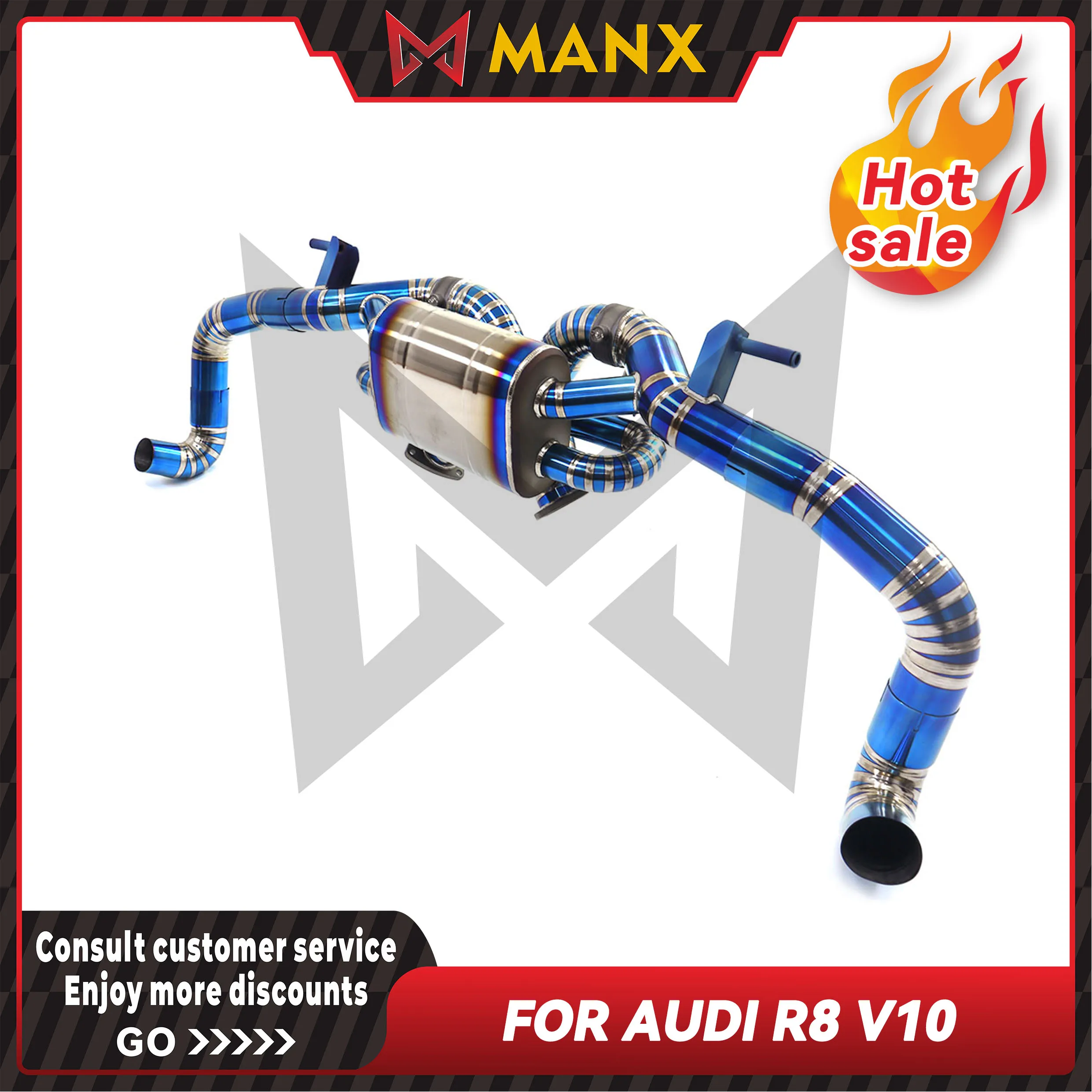

Adjustable Sound Exhaust for Audi R8 V10, Titanium Catback with Vacuum Valve & Blue Tips, OPF/GPF Delete Race System