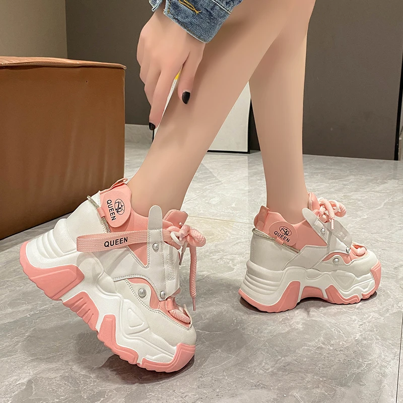 Fashion New Spring Women Chunky Sneakers Casual Shoes 10CM Wedge Heels Platform Shoes Chaussures Femme Sports Dad Shoes Autumn