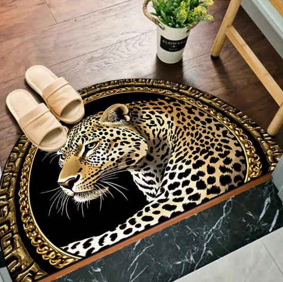 Levendig luipaardpatroon, halfrond, antislip, duurzaam, binnen- en buitendeurmat, entree, woonkamer, slaapkamer, woondecoratie