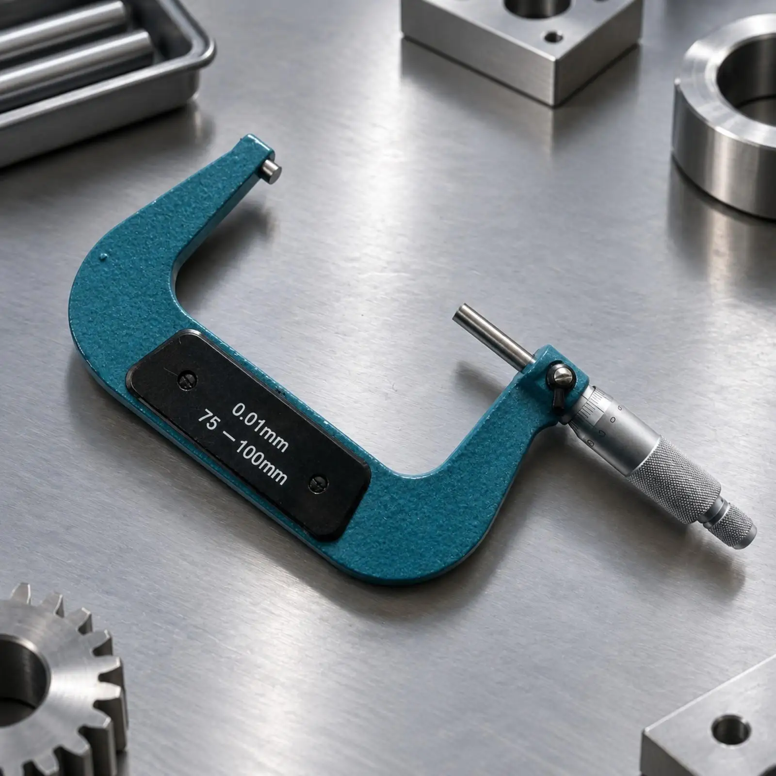 External Industrial Micrometer Precision Measuring Instrument Carbon Steel Frame with Knurled Thimble for Workshop Dimensional