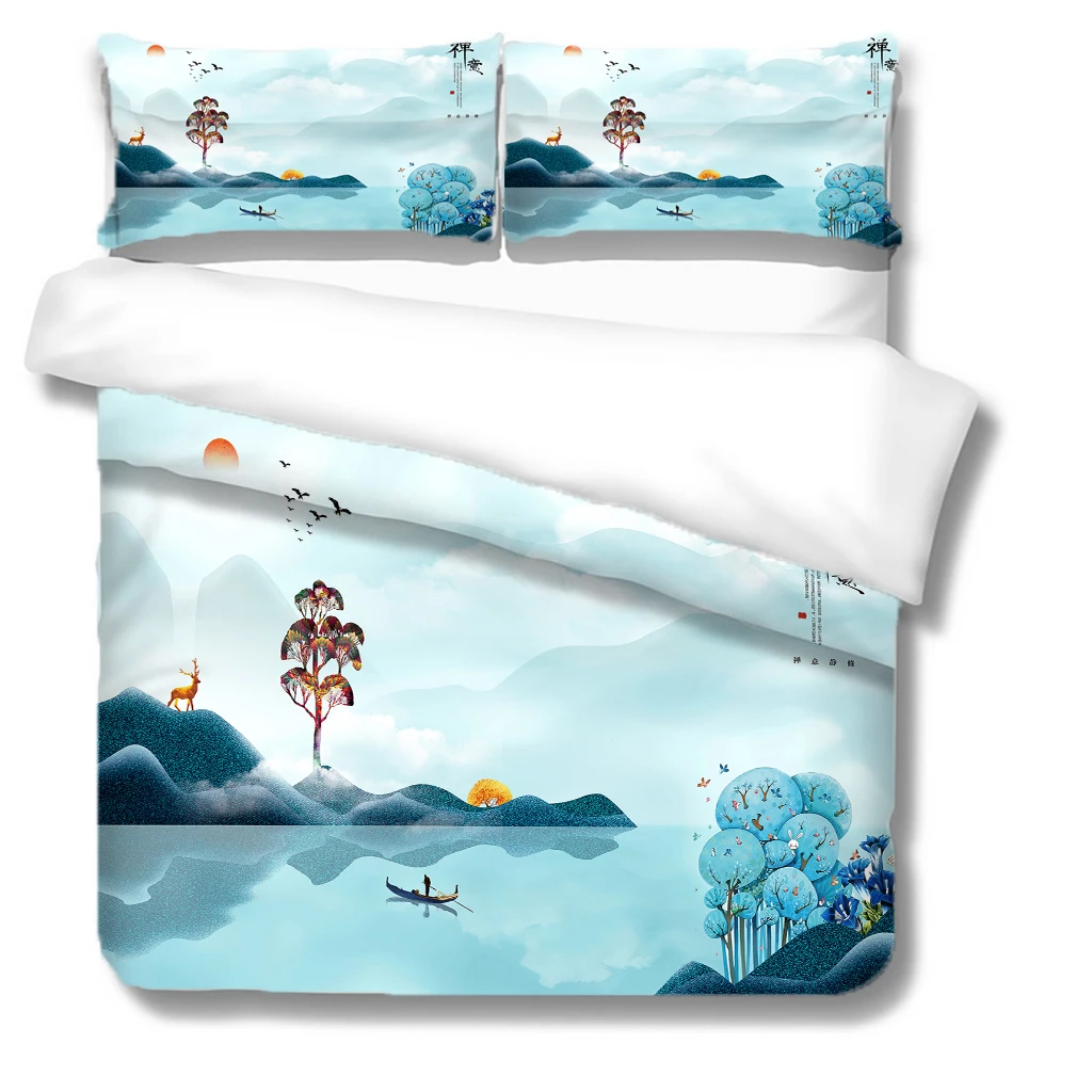 

HUANZHUANG Queen Size Bed Boy Girl Comforter Cover Set Blue Forest Elk Digital Printing Fashion Bedding Set Duvet Cover Set Bedd