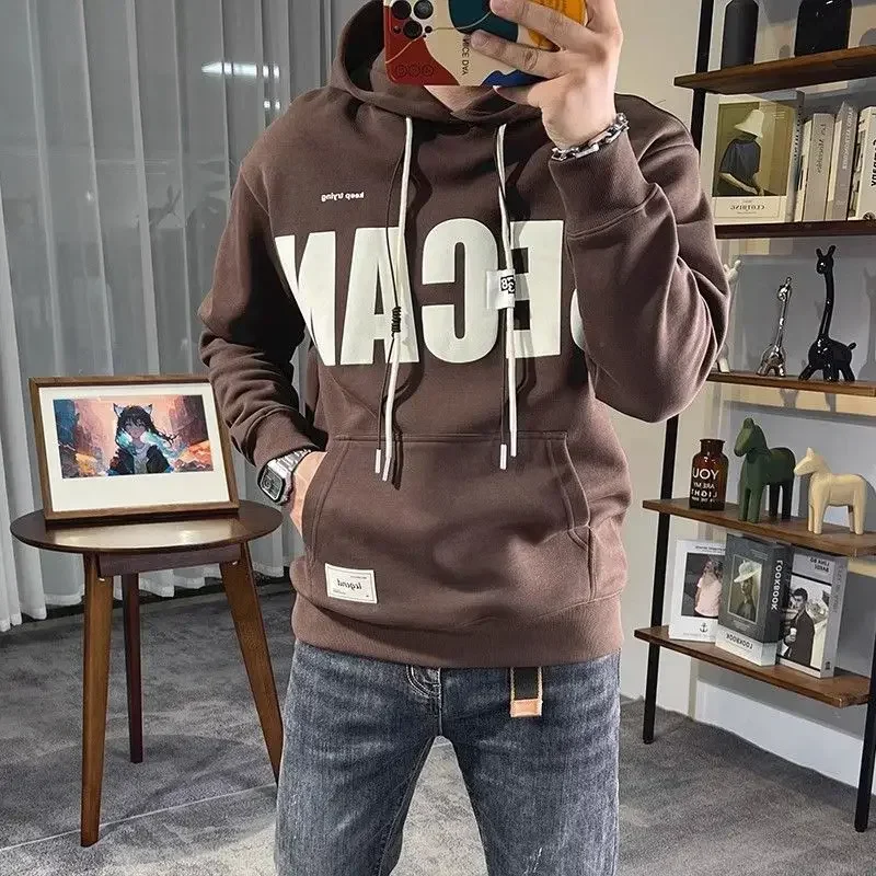 Man Hoodies Black Overfit Autumn Sweatshirts for Men Designer Simple Y2k Clothes Luxury Harajuku Fashion One Piece Emo Warm Tops