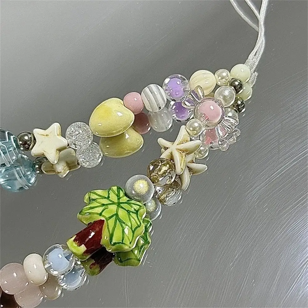 

Beach Starfish Coconut Phone Chain Coconut Tree Acrylic Beaded Beaded Phone Strap Handmade Anti-Lost Smartphone Lanyard
