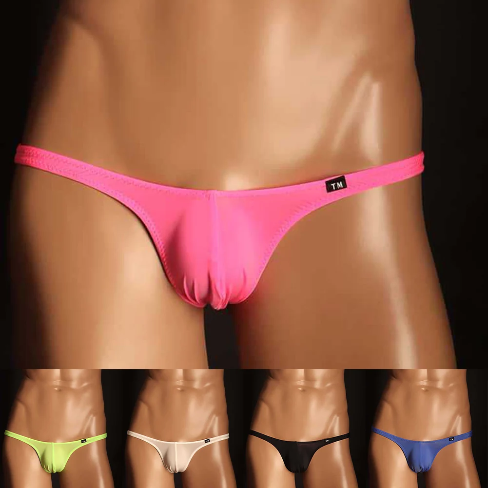 

Men Solid Color Underwear Comfortable U Convex Pouch Half Hip Thongs Ice Silk Low Waist Sexy Briefs Panties