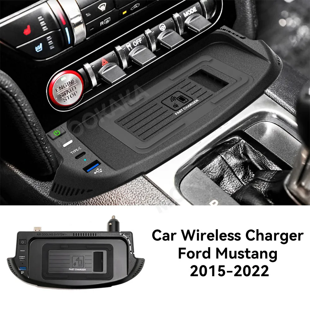 

Car Wireless Charger Ford Mustang 2015-2022 Quick Charge For Iphone 11 Pro XR XS Huawei P30 Pro Infrared Sensor Phone Holder