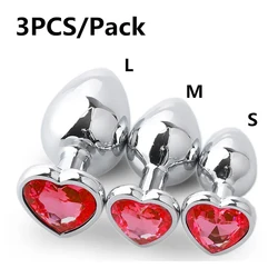 Anal Plug 3 Sizes Heart Metal Crystal Anal Plug for Women Removable Stainless Steel Butt Plug Men Stimulator Anal Sex Toys Dildo