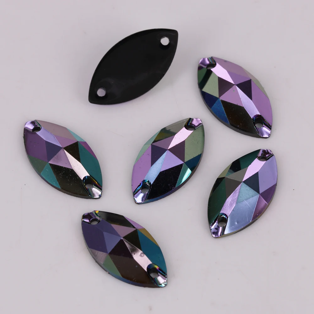 Marquise RESIN Sew On Stones, 6x12mm,7x15mm,9x18mm,11x24mm Jet Color AB Flatback Marquise Sewing On Stones for DIY Decorations