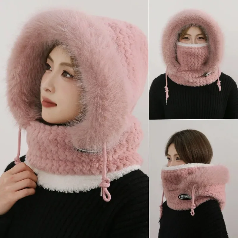Women 2 in 1 Convertible Earflap Hat Can Be Used As Bag Korean Style Fleece Lined Thick Winter Ski Cap