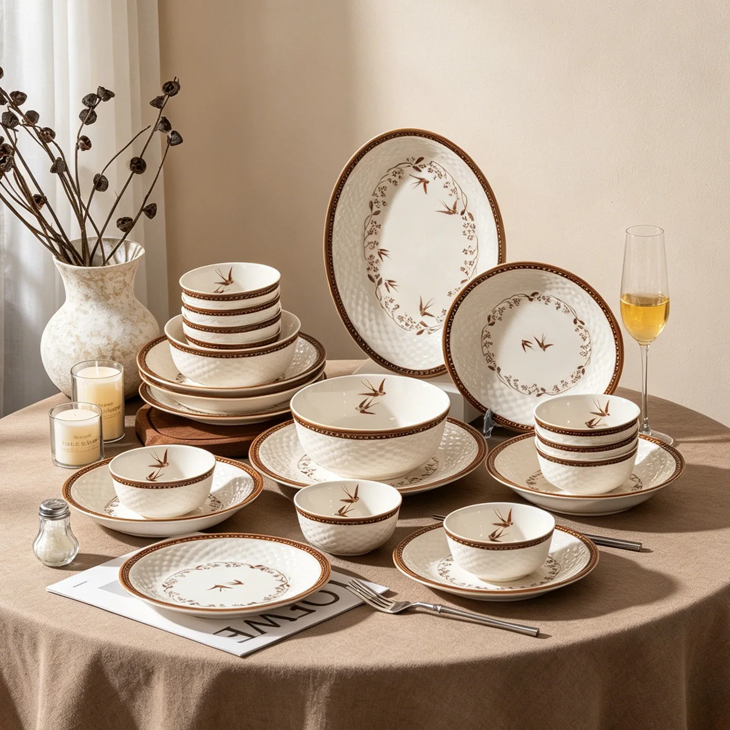 DSA retro ceramic tableware set, household bowls, plates, bowls, medium and ancient style senior housewarming, new home