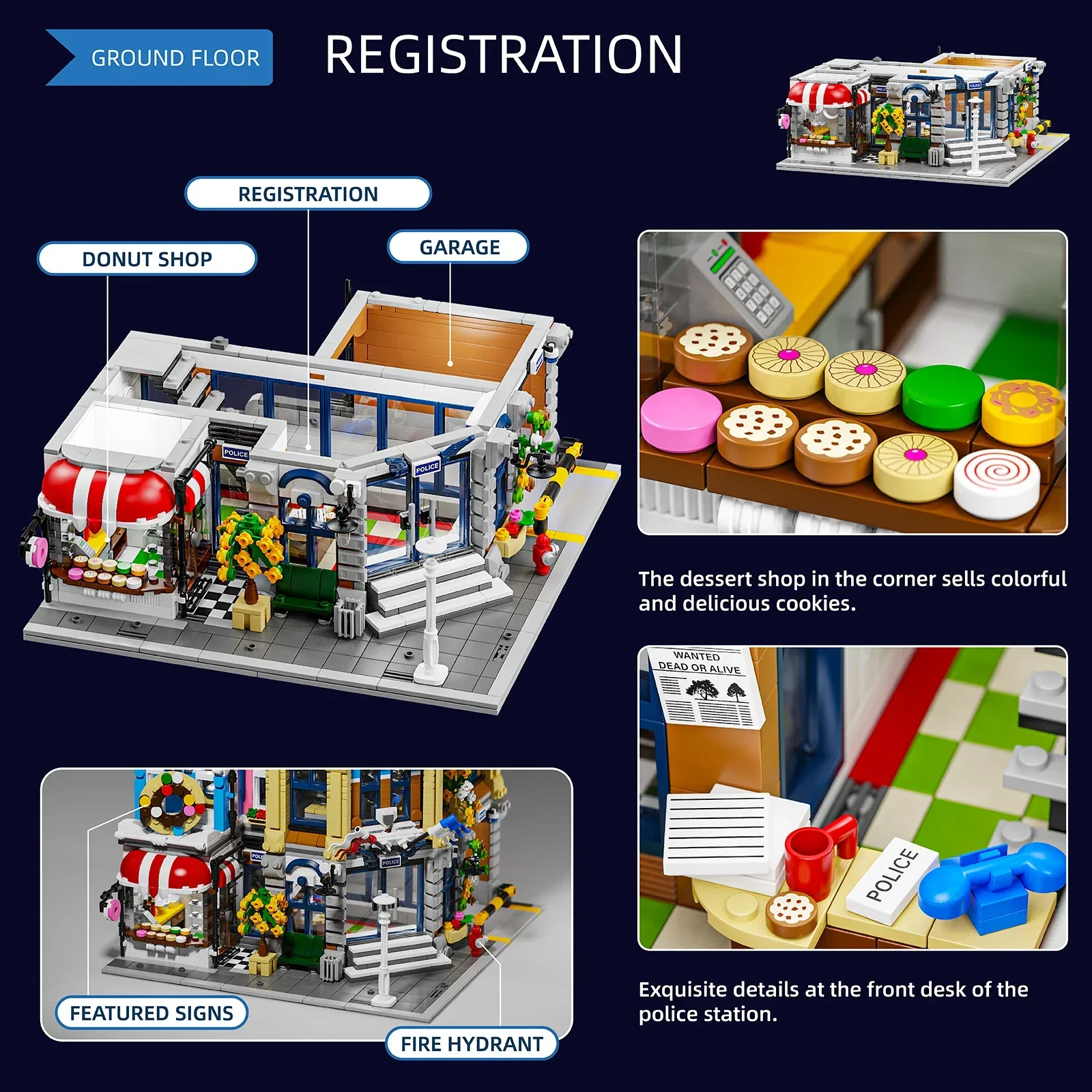 Town Police Station with 6 Figures Modular Buildings Blocks City Center Street View Apartment Store Architecture Brick Model Kit Boys Toy Adults Kid Gift 3111PCS view 4