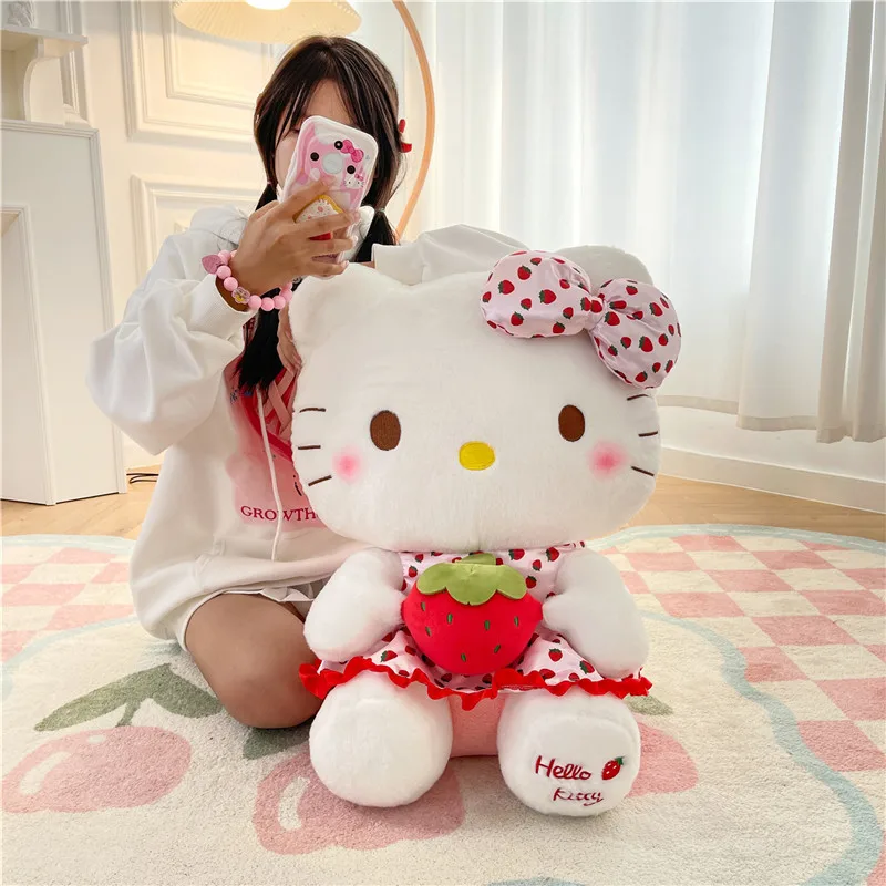 65cm Sanrio Hello Kitty Doll Fruit Strawberry Grape Cat Doll Children Plush Toy Girl Bedroom Decoration Pillow Cute Cartoon Gift