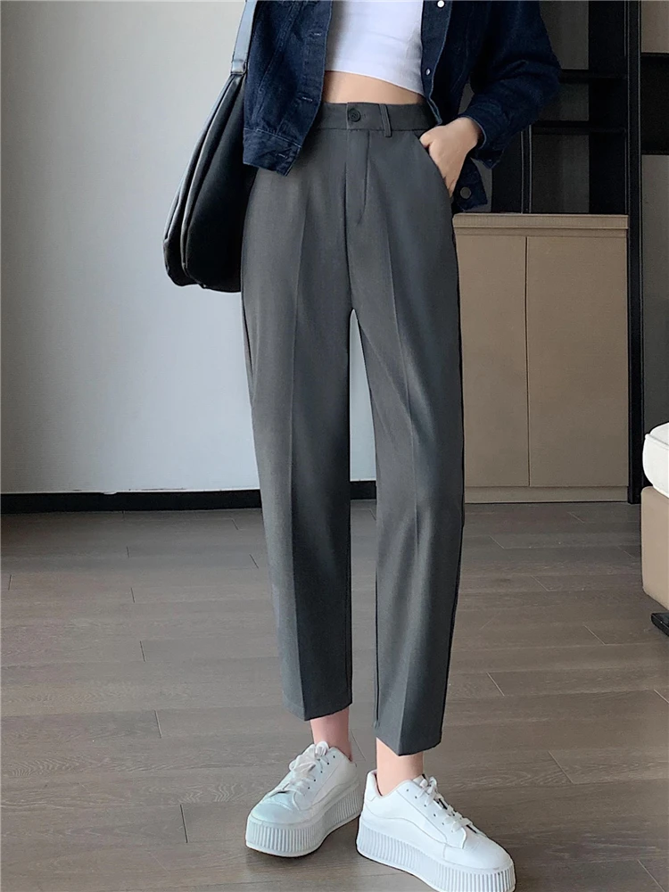 

High Waist Suit Harem Women's Ankle Length Pants Spring Summer Female Elegant Minimalism Straight Black Trousers 2023 New