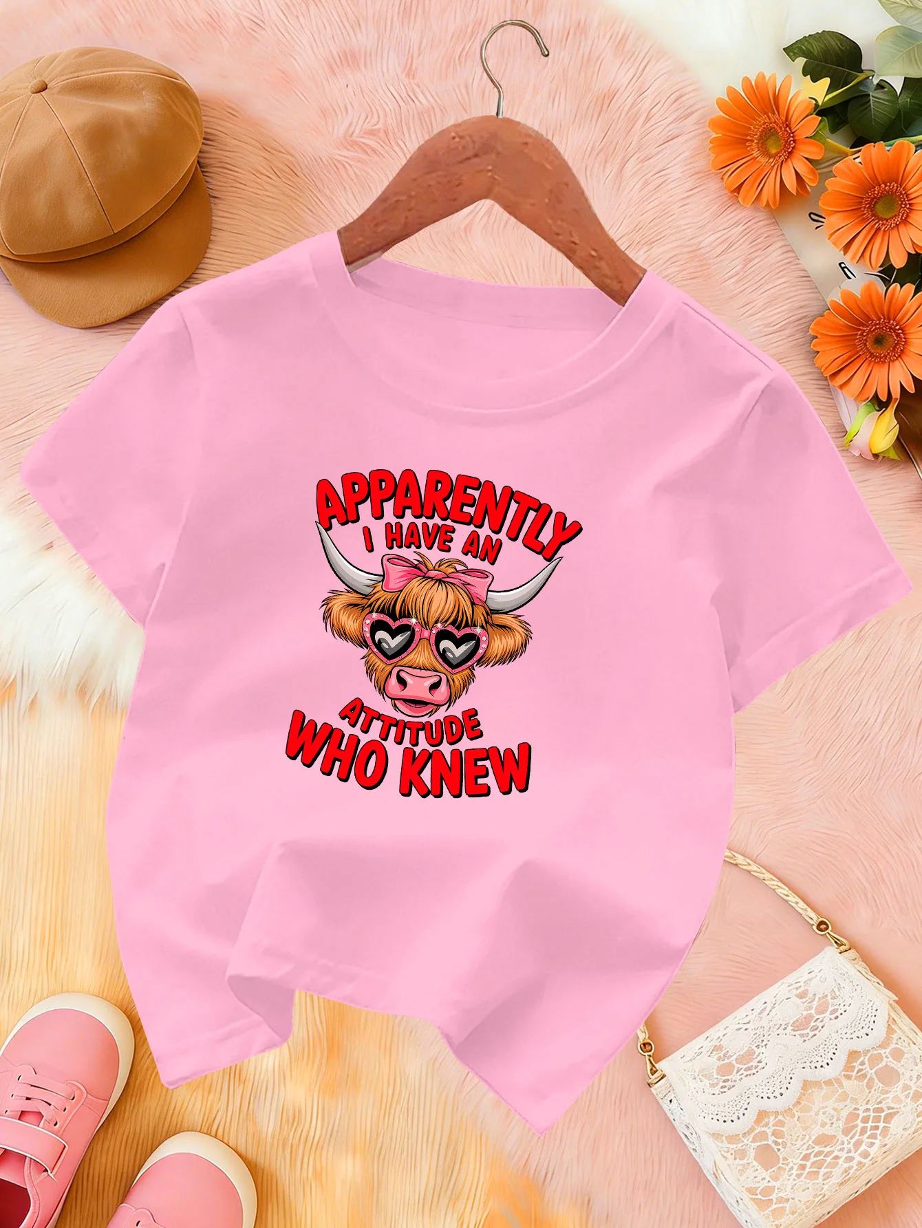 Highland Cow Letter Quote Graphic Kids Tee Boys Girls Family Matching Cotton Crew Neck Short Sleeve Soft Casual Summer Tee
