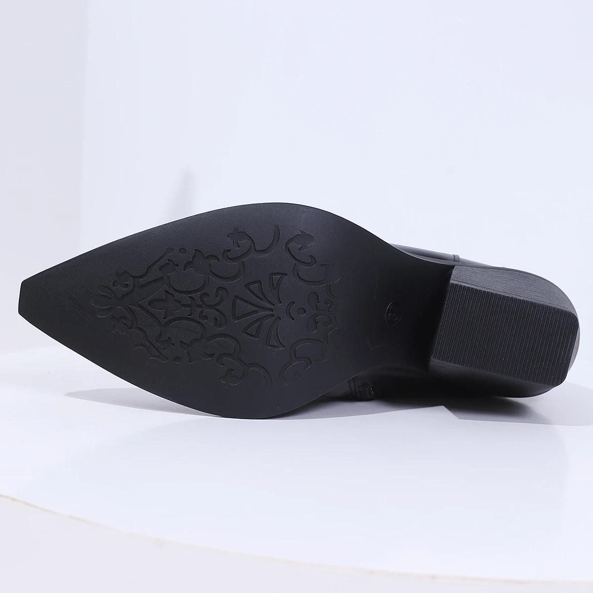 2025 الخريف/الشتاء جديد المرأة مطوي أحذية رعاة البقر الغربية الأسود أشار تو فضفاض منتصف العجل الأحذية الجانب سستة صندل بكعب مكتنز أحذية ركوب الخيل الموضة