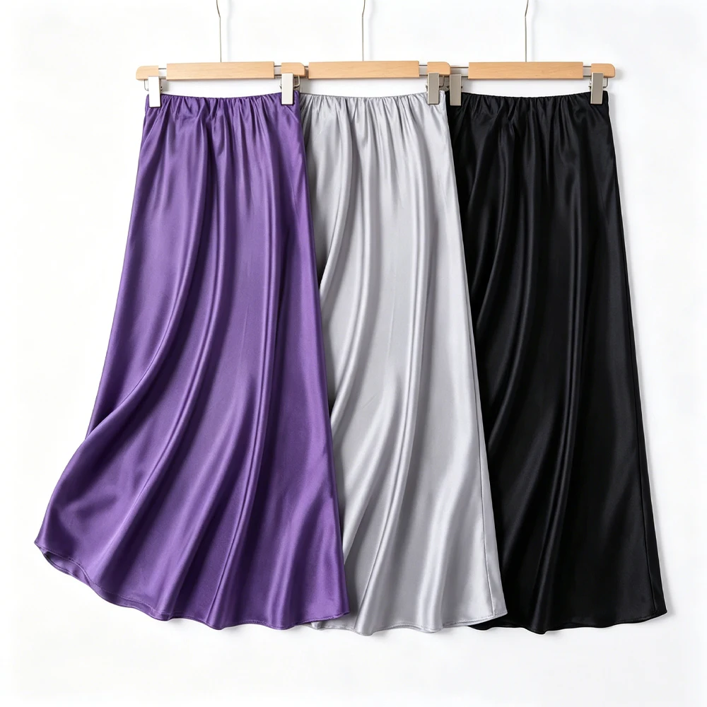2026 Women's Fashion Summer New 21MM 93% Natural Mulberry Silk Elastic Satin Elastic Waist Solid Wrap Buttocks Fishtail Skirt