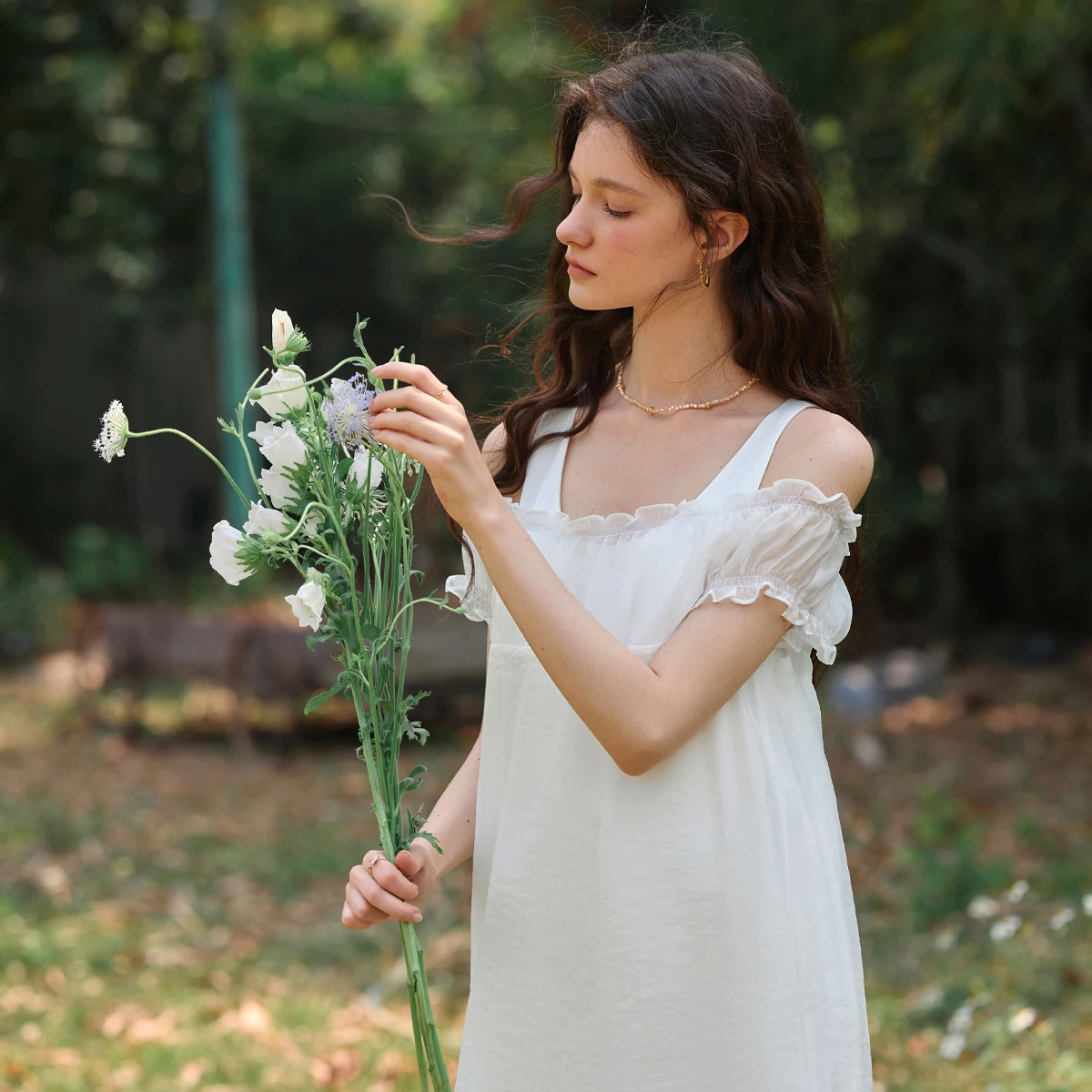 OLrain été femmes robe 2025 blanc Midi lâche dames Patchwork gaze élégant manches bouffantes Slash cou femme robes O57XL99132