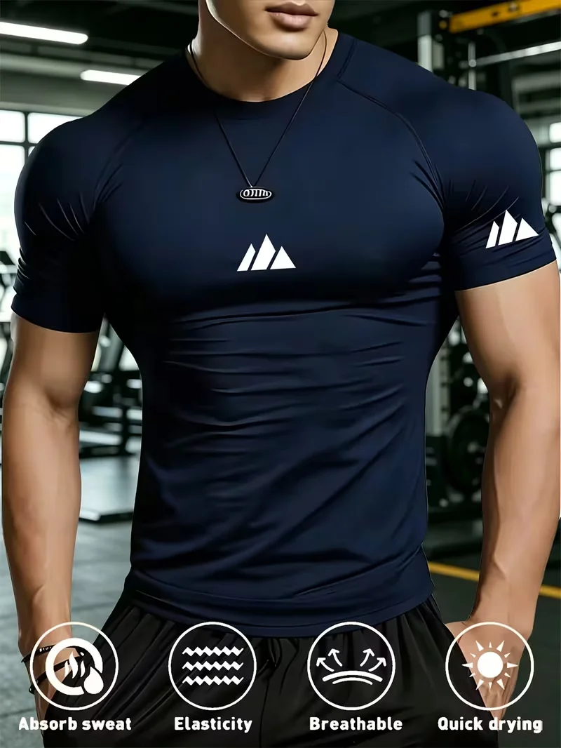 New Men's Fitted Gym T-Shirt, Breathable, Sweat-Wicking, and Quick-Drying, Suitable for Gyms, Basketball, Running, and Cycling