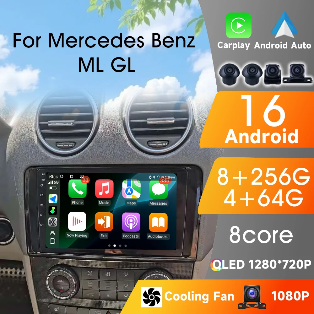 

Car Radio Carplay Android Auto For Mercedes Benz ML GL ML350 GL320 X164 2005 - 2009 Multimedia Player 8Core wifi Bluetooth
