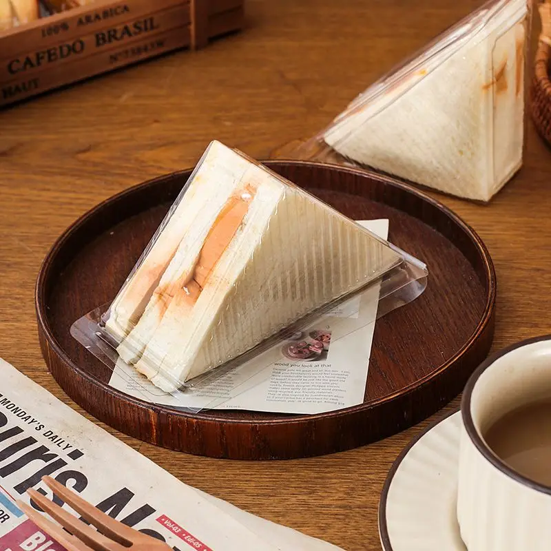 

50 Pcs Sandwich Containers Thickened Disposable Plastic Triangle Cake Transparent Packaging Boxes Breakfast Takeout Baking Toast
