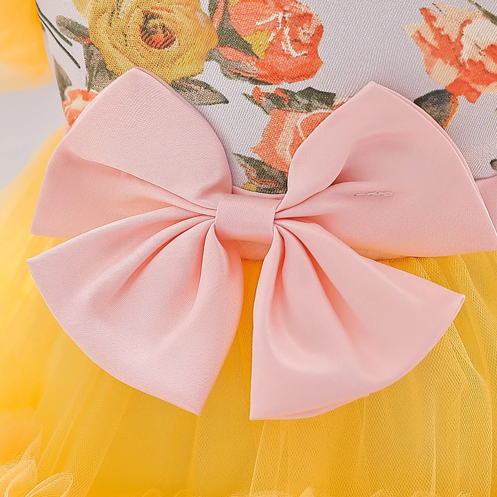 Big Bow Baby Girl Dress Toddler Flower Print Baptism Dresses for Girls Cute 1st Birthday Party Wedding Prom Gown Summer Clothing