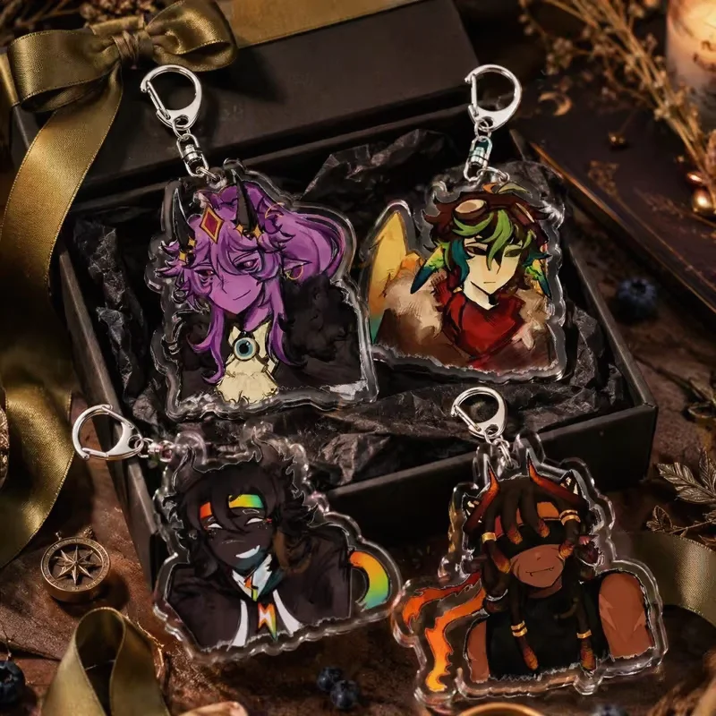 4 Styles Gothic Furry Anthro Bust Acrylic Keychains Set Double Sided Clear Transparent Charms Purple Demon Bird Pilot Rainbow Ho