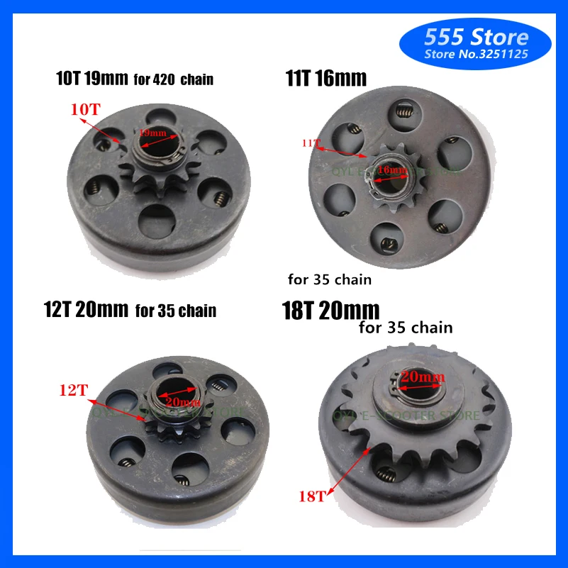 10T 11T 12T 13T 18T For 16mm 19mm 20mm for 35 / 420/ 428 Chain Centrifugal Automatic Clutch fit GO Kart Minibike