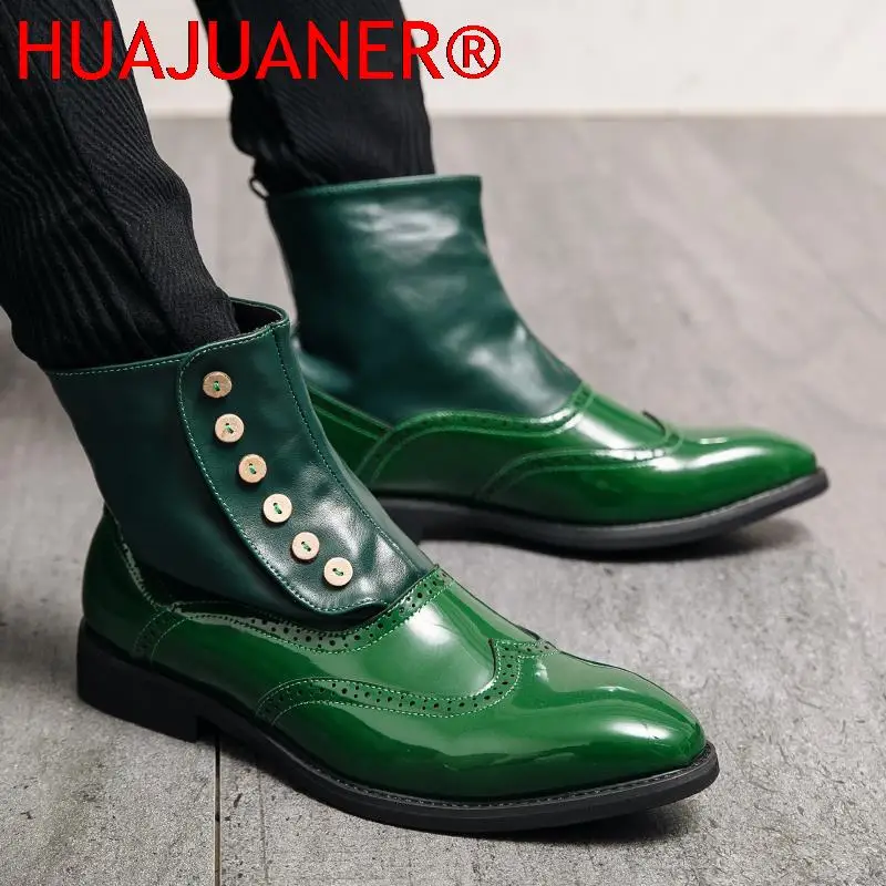 New Men Brogue Shoes Fashion Men Boots Formal Dress Shoes Male Gentleman Footwear Business Oxfords Casual PU Leather Ankle Boots