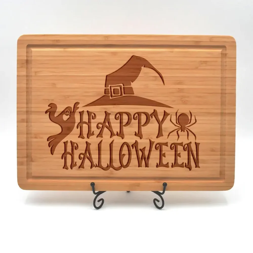 

Happy Halloween Engraved Bamboo Cutting Board Dancing Skeletons Party Tray Gift Horror Season Spooky Decor Kitchen Accessories
