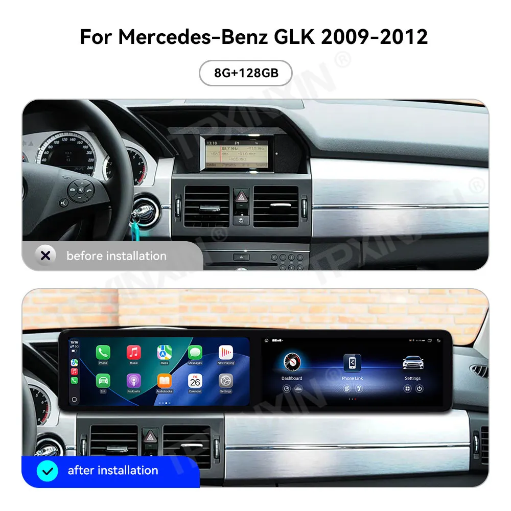Car Radio Dual 12.3 Inch Screen For Mercedes Benz GLK 2009-2012 CarPlay Android13 Multimedia Player GPS Navigatio Head Unit Auto