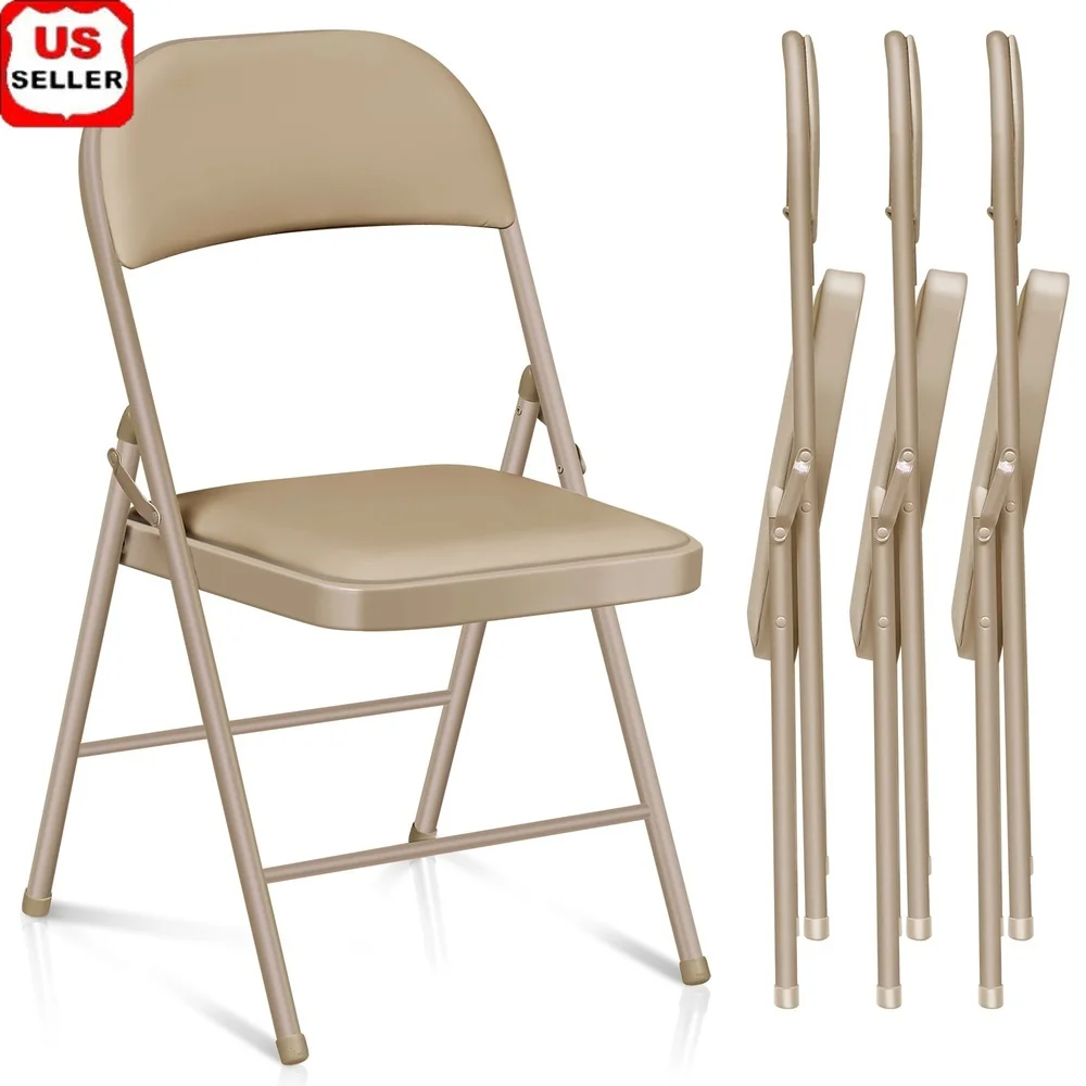 

Padded Metal Folding Chairs Set of 4 Comfortable Lightweight Space Saving Easy Transport Durable Construction Ideal Indoor