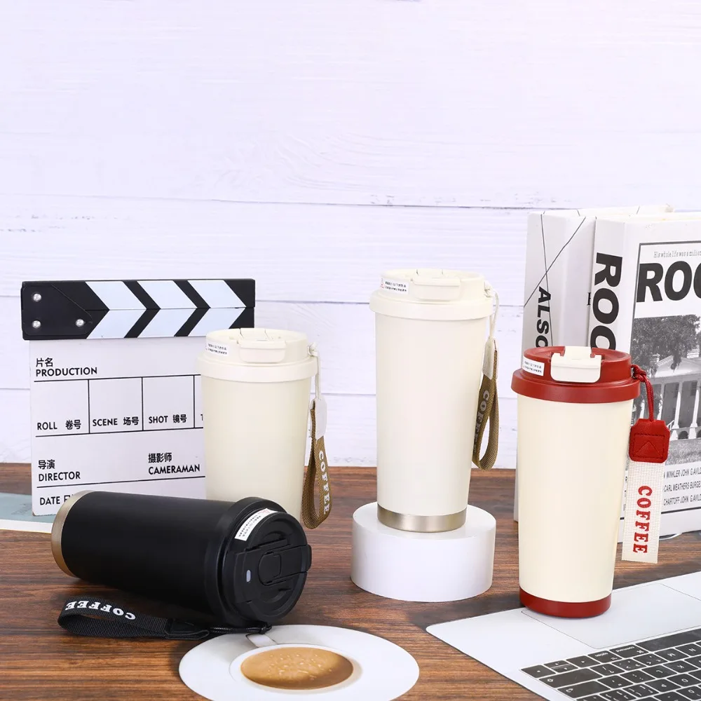 

New 600/500ml Coffee Cup Large Capacity Stainless Steel Cartoon Thermal Cup Double-layer Reausable American Coffee Mug Drinkware